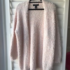 FOREVER 21 LONG FUZZY PINK KNIT CARDIGAN